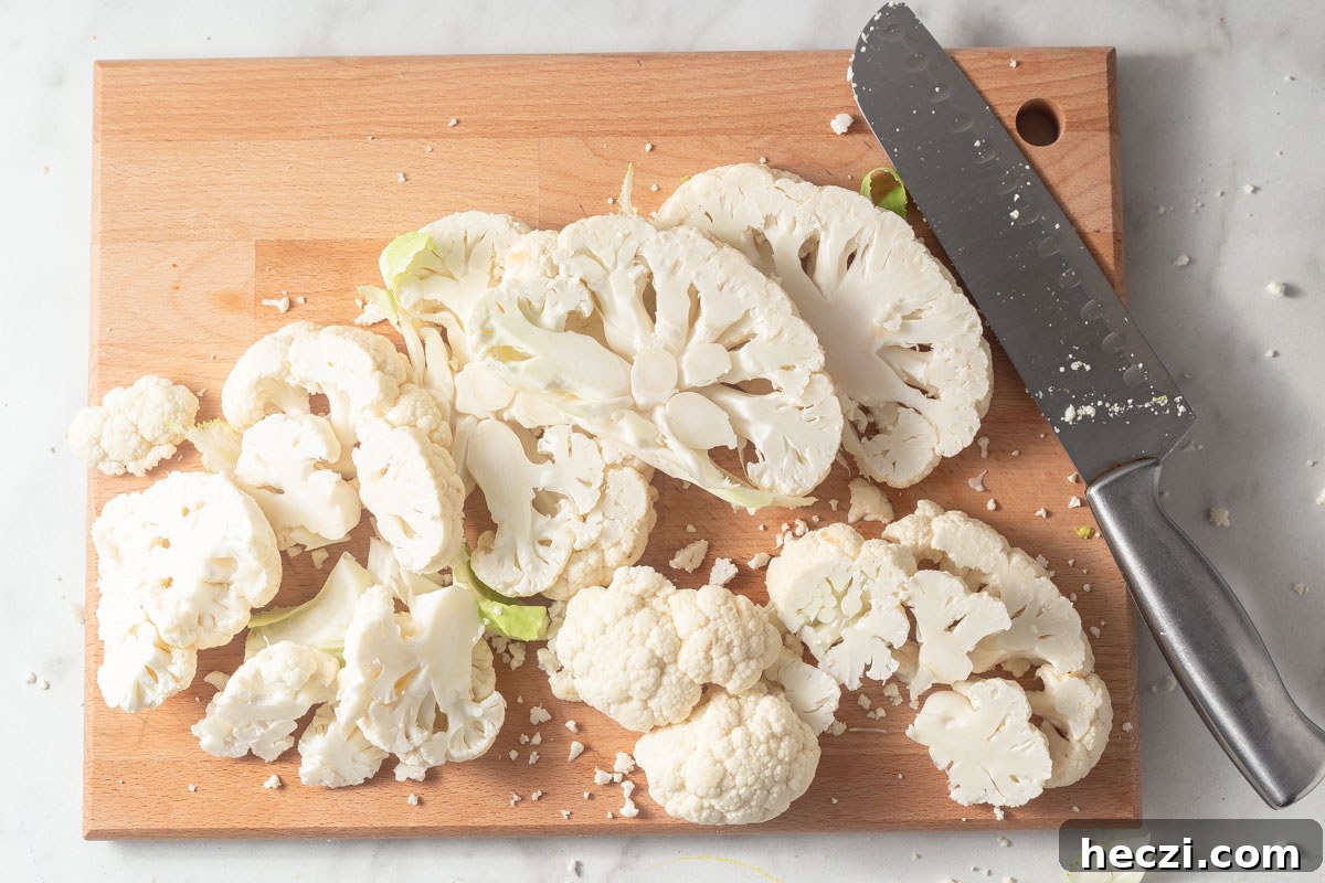 cutting cauliflower into steaks.