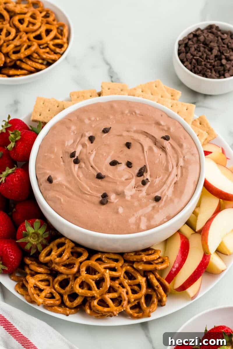 Brownie Batter Dip topped with mini chocolate chips.