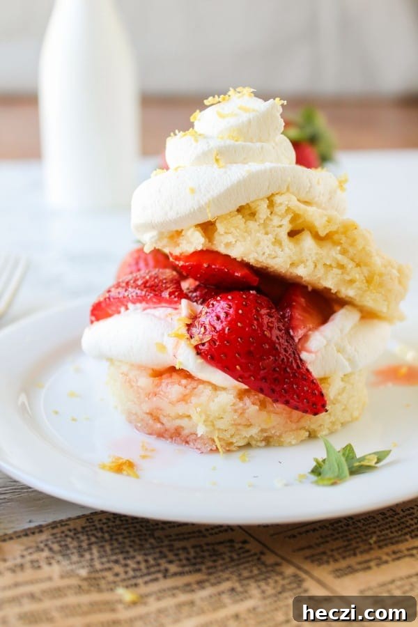 Lemon-Strawberry Shortcake Recipe: Light Summer Dessert 2 Strawberry Lemon Shortcake on a plate