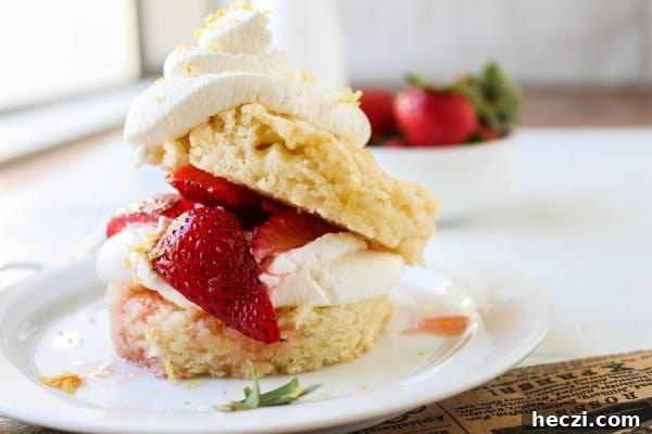 Lemon-Strawberry Shortcake Recipe: Light Summer Dessert 3 Stack of shortcake with strawberry and lemon sauce