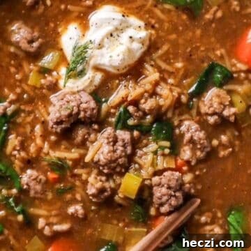 cozy beef and rice soup