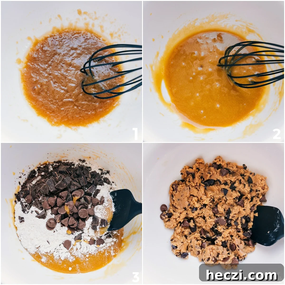 Wet and dry ingredients combined to make the dough for these Small Batch Chocolate Chip Cookies.
