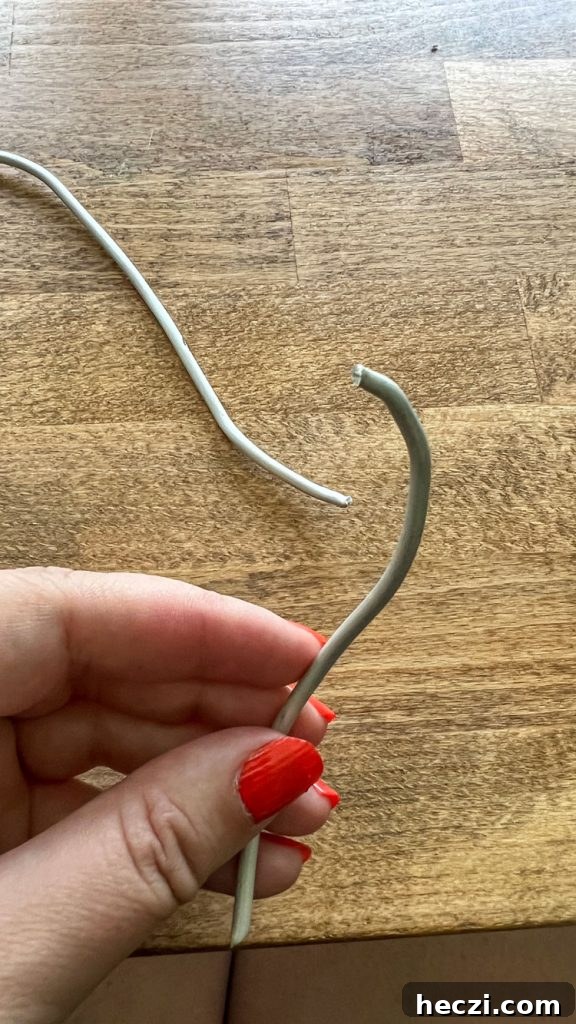 Hand holding a broken piece of armature wire.