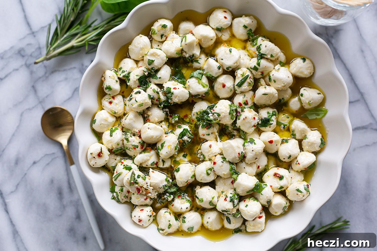 Marinated Mozzarella Balls with Herbs and Garlic 3 marinated mozzarella balls