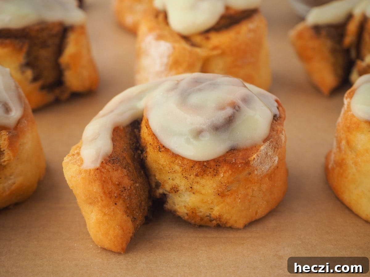 Air Fryer Cinnamon Rolls: Quick, Fluffy Homemade Recipe 17 Close up cinnamon rolls.