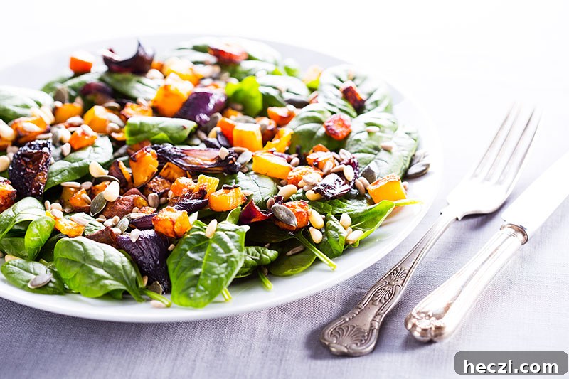 Charred roasted roots & spinach hot winter salad