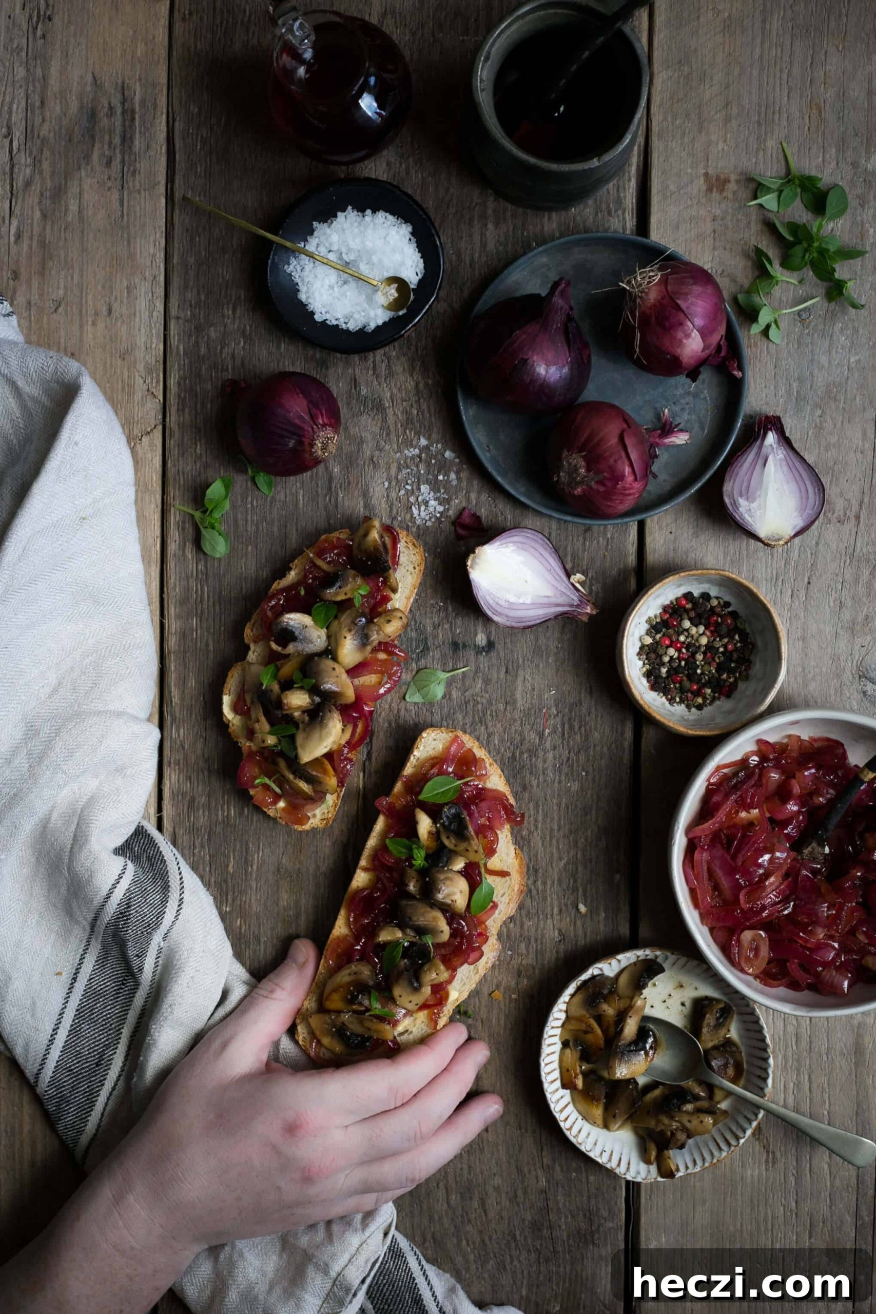 Sweet and Savory Red Onion Jam Recipe for Sandwiches & Cheese 6 Red onion jam with mushrooms on toast | via @annabanana.co