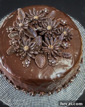 Black Russian Cake with Kahlúa Recipe: Rich Chocolate Cocktail Dessert 5 Top view of a whole Black Russian Cake