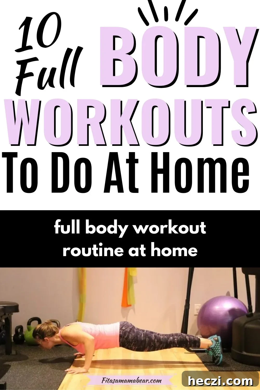 10 Full-Body Home Workouts for Women to Lose Weight 7 Pinterest image with text: woman in pink shirt performing a push up