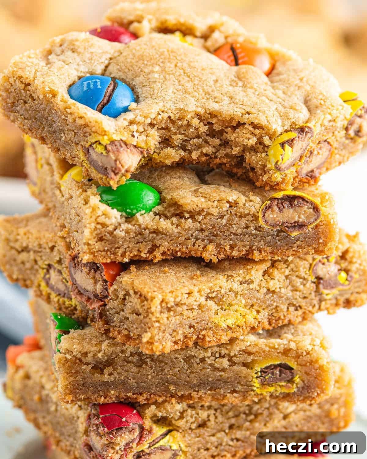 A stack of M&M blondies.