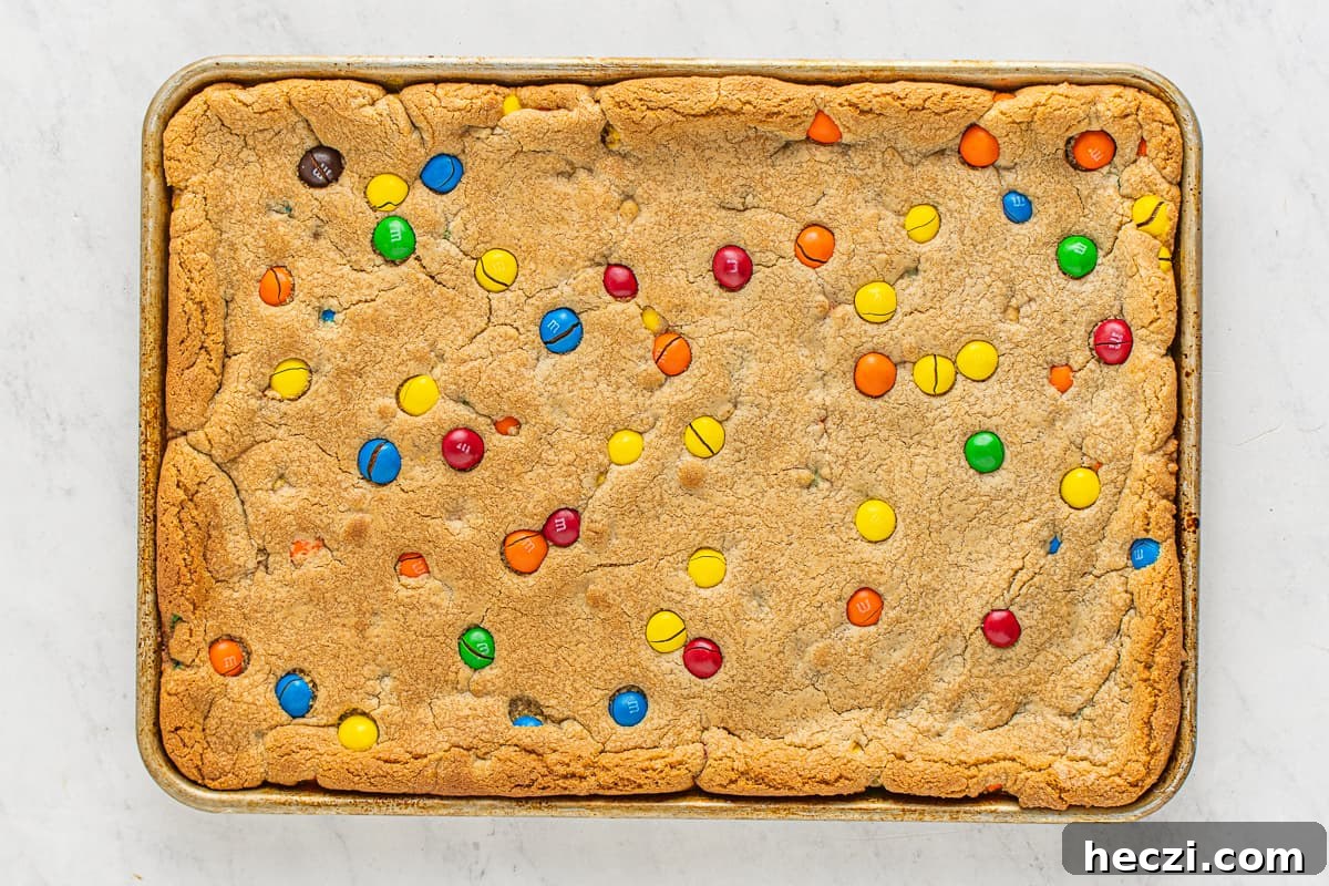 A tray of baked M&M blondies.