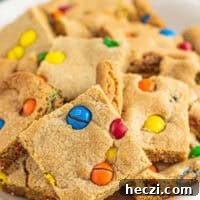 M&M blondies on a plate.